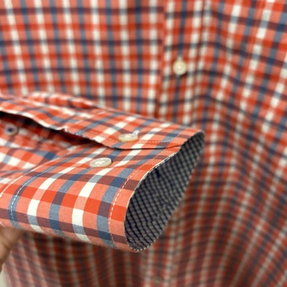 J McLaughlin Mens Shirt L Red Blue Check Trim Fit 100% Cotton Prep Classic‎ USA - Picture 6 of 12